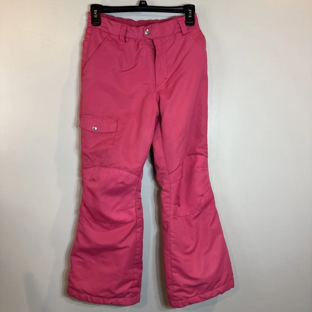 Faded Glory Girls Snow Pants L 10-12 Pink Ski Winter Reinforced‎ Knees Utility